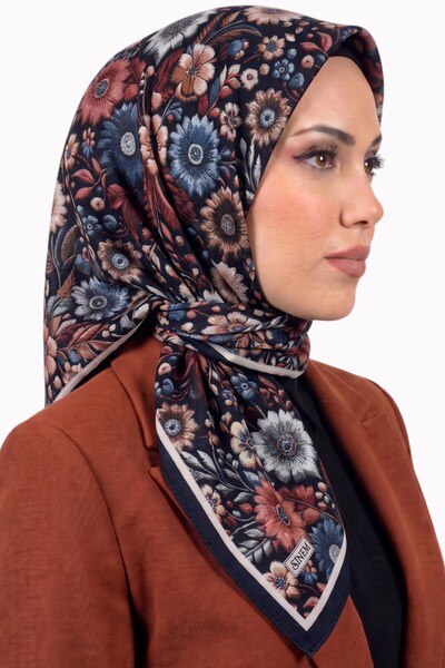 hadiora قلم رصاص نسائي باللون الأزرق الداكن بتصميم زهور عتيقة مطرزة