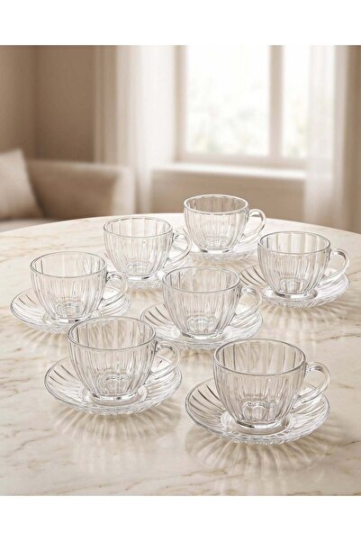 REDTAG Clear Glass Tea Cup And Saucer Set (12 Piece)