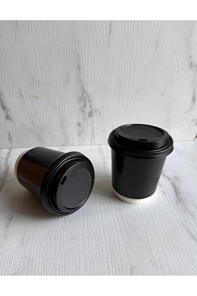 maycup 8 Oz Double Wall Çift Duvar SİYAH Karton Bardak Latte Bardağı 25 Adet ...