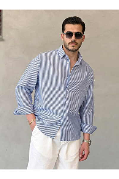 oniks store Men's Pinstripe Seersucker Fabric Comfortable Fit Shirt