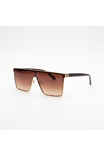 Generic Brand Ochelari de Soare Flat-Top Oversized Lentilă Degradé Maro Auriu