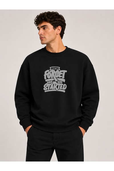herkesemoda Forget Started Printed Crew Neck 2 Thread Sweatshirt