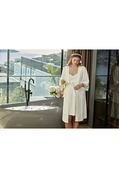 Cossy By Aqua Lace Detailed Strappy Nightgown and Robe Maternity Set Cossybya...