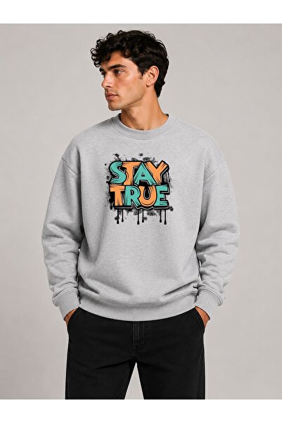 herkesemoda Stay True Detailed Crew Neck 2 Thread Sweatshirt
