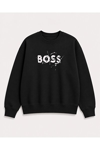 herkesemoda Hanorac cu imprimeu detaliat, cu 2 fire, cu guler tip crewneck