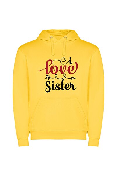 iLovePrints Sis Love Typography Delight Φούτερ με κουκούλα σε χρώμα Κίτρινο