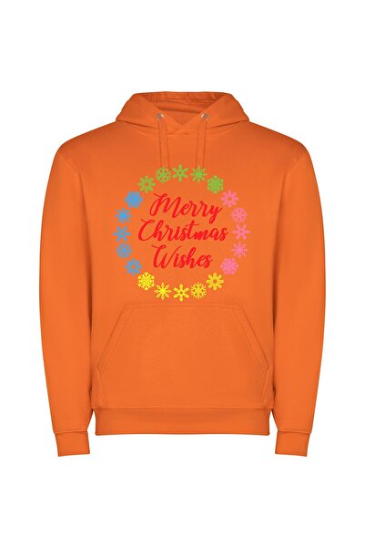 iLovePrints Festive Snowflake Greetings Φούτερ με κουκούλα σε χρώμα Πορτοκαλί