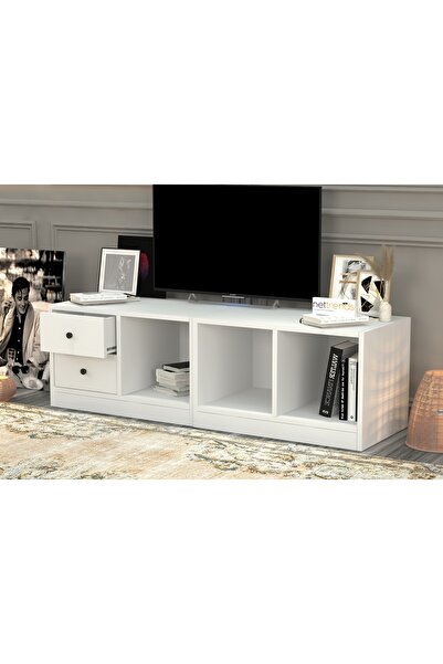 Vivense LERON KİTAPLİKLİ ÇEKMECELİ TV ÜNİTESİ BEYAZ 130 CM TVT 1001 Ç