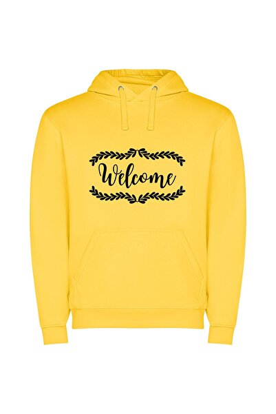iLovePrints Elegant Welcome Sign Φούτερ με κουκούλα σε χρώμα Κίτρινο