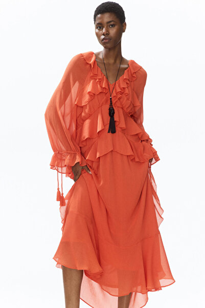 H&M Farbalalı Oversize Elbise