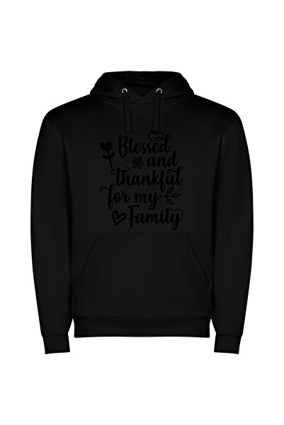 iLovePrints Family's Blessed Love: Graphic Φούτερ με κουκούλα σε χρώμα Μαύρο
