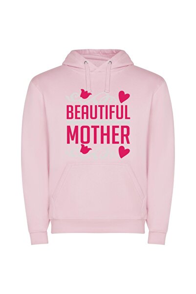 iLovePrints Radiant White-Background Mother Φούτερ με κουκούλα σε χρώμα Ροζ