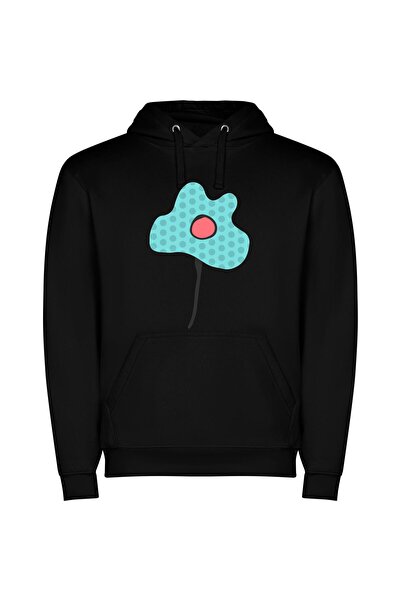 iLovePrints Polka Dot Flower Fashion Φούτερ με κουκούλα σε χρώμα Μαύρο