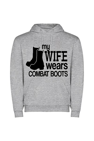 iLovePrints Bold in Combat Boots Φούτερ με κουκούλα σε χρώμα Γκρι