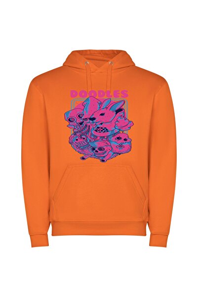 iLovePrints Psychedelic Skulls Print Φούτερ με κουκούλα σε χρώμα Πορτοκαλί