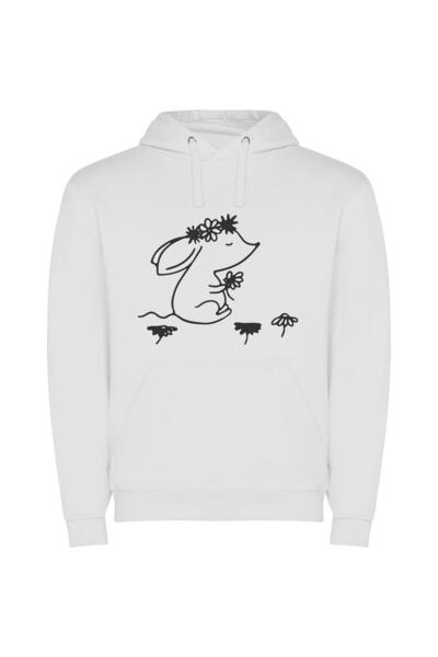 iLovePrints Bunny's Floral Delight Φούτερ με κουκούλα σε χρώμα Λευκό