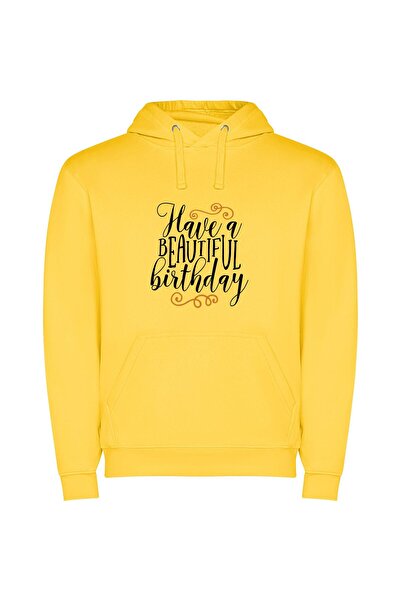 iLovePrints A Beautiful Birthday Wish Φούτερ με κουκούλα σε χρώμα Κίτρινο