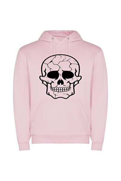 iLovePrints Inky Spectral Skull Φούτερ με κουκούλα σε χρώμα Ροζ