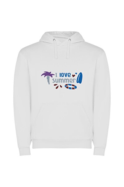 iLovePrints Sunny Escape: Summer Vibes Φούτερ με κουκούλα σε χρώμα Λευκό