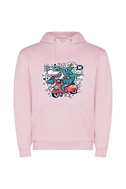 iLovePrints Scooting Sharp Shark Φούτερ με κουκούλα σε χρώμα Ροζ