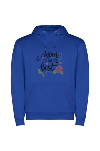 iLovePrints Blooming Words: Mom's Excellence Φούτερ με κουκούλα σε χρώμα Μπλε