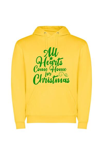 iLovePrints Christmas Hearts at Home Φούτερ με κουκούλα σε χρώμα Κίτρινο
