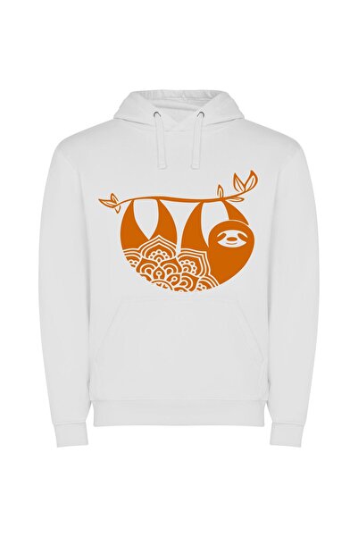 iLovePrints Sloth Swirls: Adobe Illustrator Φούτερ με κουκούλα σε χρώμα Λευκό