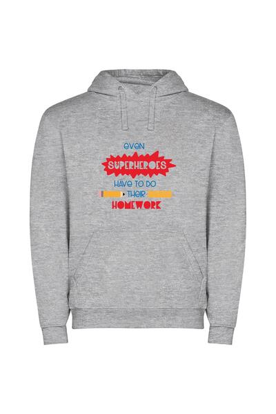 iLovePrints Superhero Study Sessions Φούτερ με κουκούλα σε χρώμα Γκρι