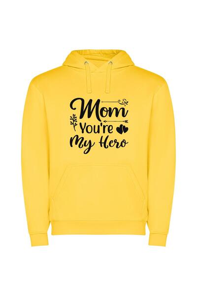 iLovePrints Mama, My Hero Φούτερ με κουκούλα σε χρώμα Κίτρινο