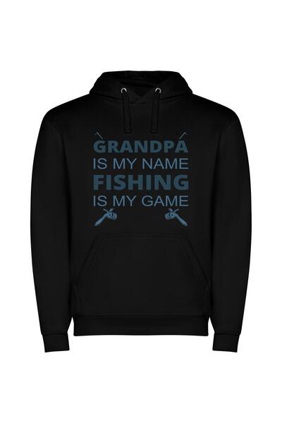 iLovePrints Glamorous Fishing Grandad Φούτερ με κουκούλα σε χρώμα Μαύρο