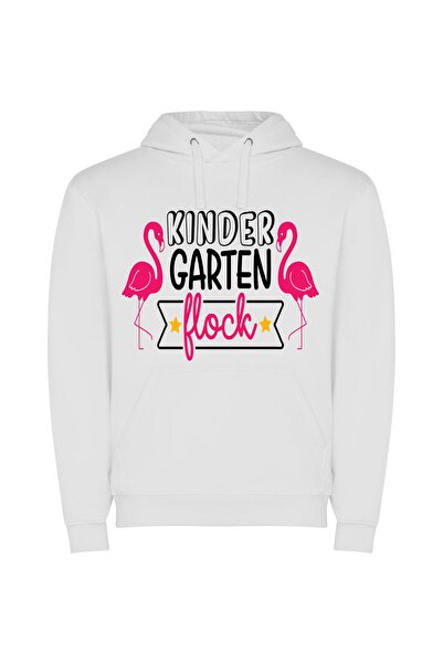 iLovePrints Pink Flamingo's Garden Parade Φούτερ με κουκούλα σε χρώμα Λευκό
