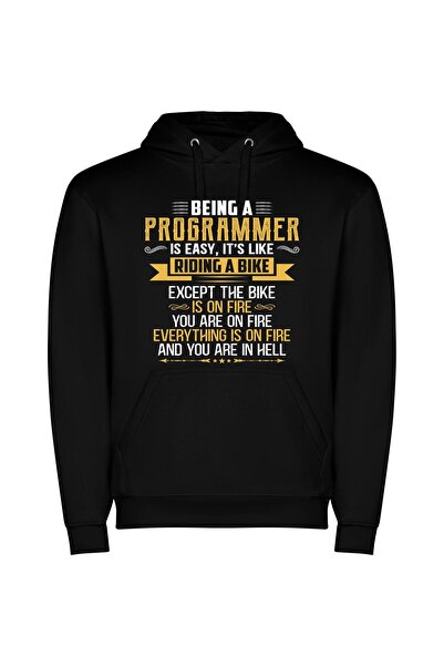 iLovePrints Fiery Programmer's Bicycle Journey Φούτερ με κουκούλα σε χρώμα Μαύρο