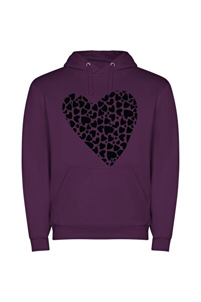 iLovePrints Hearts Unleashed: Black & White Φούτερ με κουκούλα σε χρώμα Μωβ