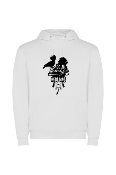 iLovePrints Love's Wings: Black & White Φούτερ με κουκούλα σε χρώμα Λευκό