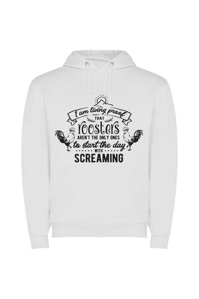 iLovePrints Serenity Over Rooster's Scream Φούτερ με κουκούλα σε χρώμα Λευκό
