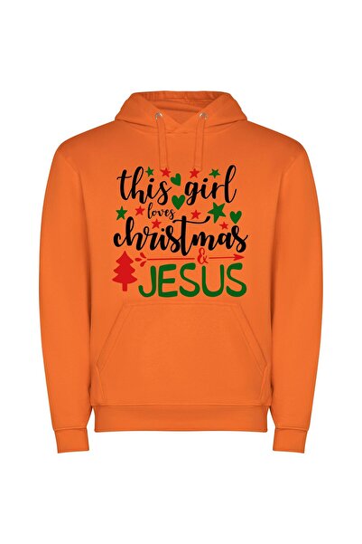 iLovePrints Christmas Devotion: Girl's Love Φούτερ με κουκούλα σε χρώμα Πορτο...