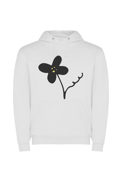 iLovePrints Pure Noir Blossom Φούτερ με κουκούλα σε χρώμα Λευκό