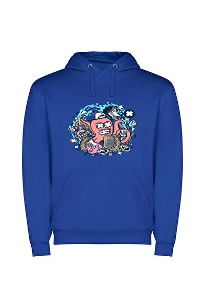 iLovePrints Ink-Clad Octo Escapades Φούτερ με κουκούλα σε χρώμα Μπλε
