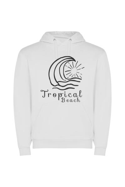 iLovePrints Monochrome Tropical Paradise Φούτερ με κουκούλα σε χρώμα Λευκό