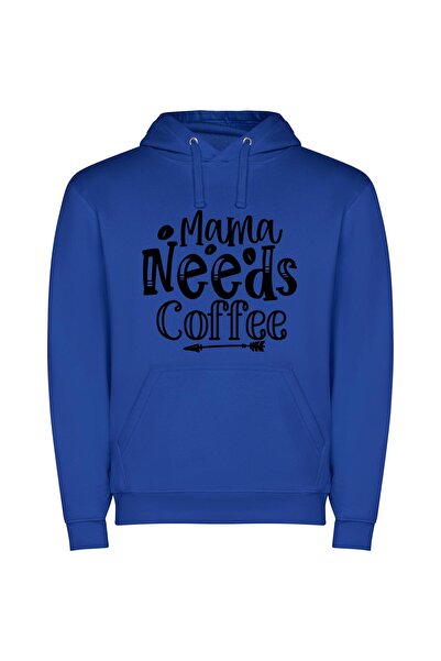iLovePrints Monochrome Mama's Coffee Craving Φούτερ με κουκούλα σε χρώμα Μπλε