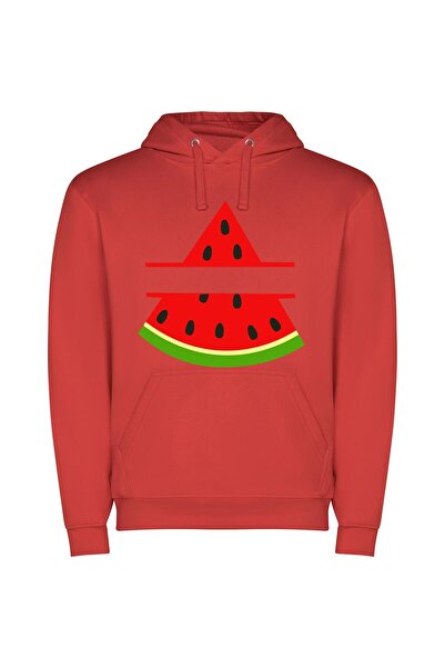 iLovePrints Watermelon Bliss Φούτερ με κουκούλα σε χρώμα Κόκκινο