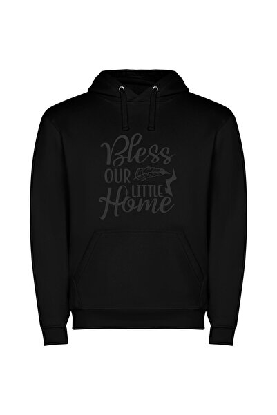 iLovePrints Humble Home Blessing Φούτερ με κουκούλα σε χρώμα Μαύρο