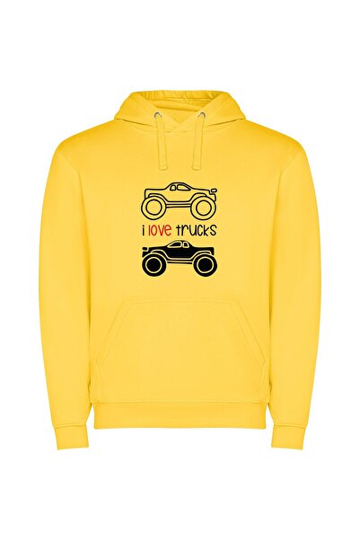 iLovePrints Truck Love: Super Realistic Φούτερ με κουκούλα σε χρώμα Κίτρινο