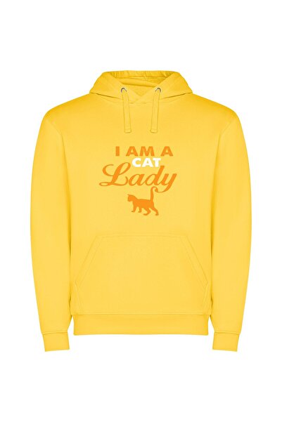 iLovePrints Orange Lady Cat Portrait Φούτερ με κουκούλα σε χρώμα Κίτρινο