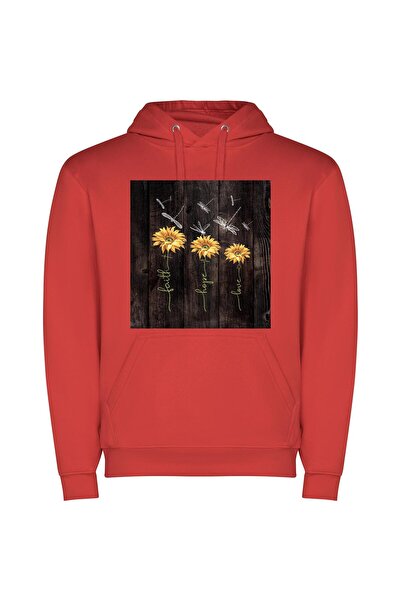 iLovePrints Dragonfly Sunflower Dreams Φούτερ με κουκούλα σε χρώμα Κόκκινο