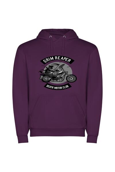 iLovePrints Grim Reaper's Motorcycle Fete Φούτερ με κουκούλα σε χρώμα Μωβ