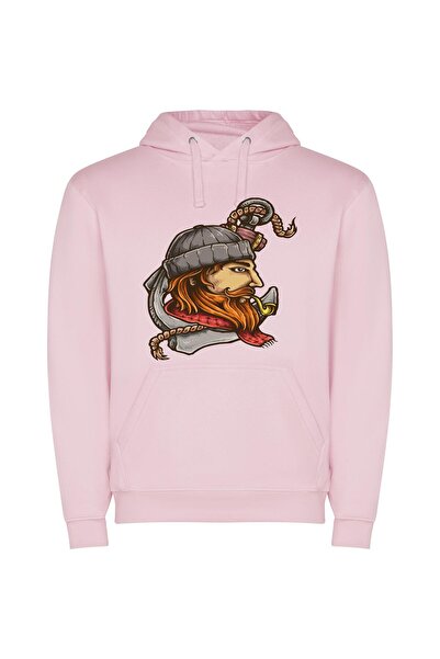 iLovePrints Bearded Viking Warrior Φούτερ με κουκούλα σε χρώμα Ροζ