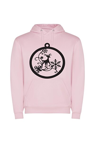 iLovePrints Snowflake Deer Ornament Φούτερ με κουκούλα σε χρώμα Ροζ