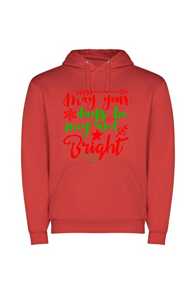 iLovePrints Merry & Bright Greetings Φούτερ με κουκούλα σε χρώμα Κόκκινο