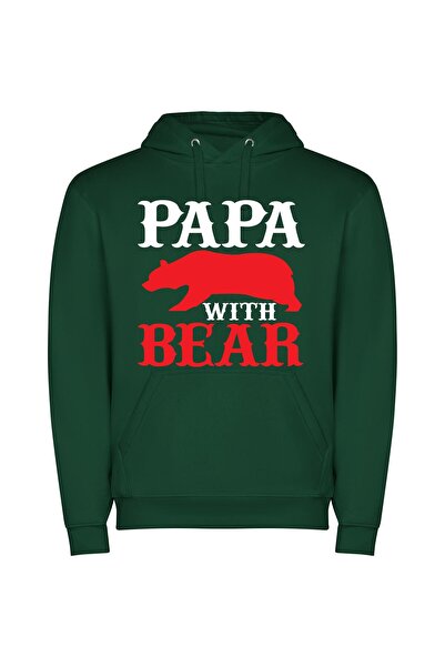 iLovePrints Crimson Bear Emblem Φούτερ με κουκούλα σε χρώμα Πράσινο